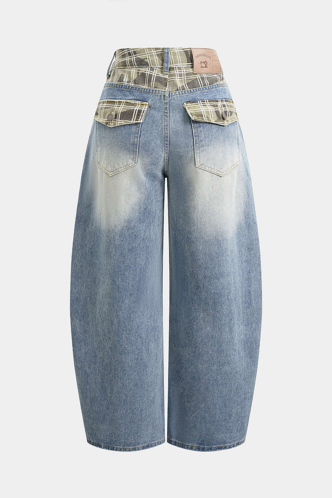 Geruite jeans met wijde pijpen