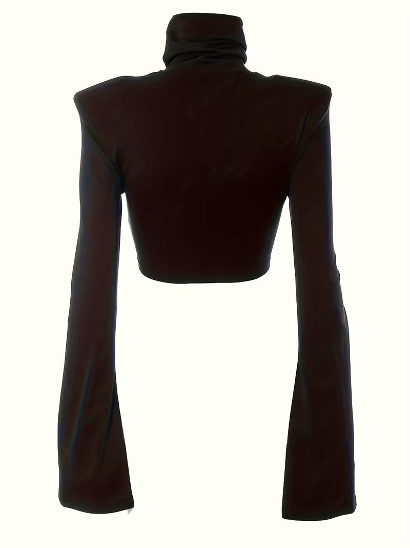 Y2K Croptop met Hoge Hals en Schoudervulling