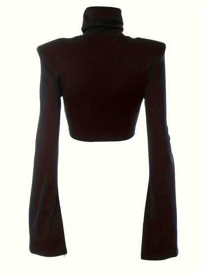 Y2K Croptop met Hoge Hals en Schoudervulling