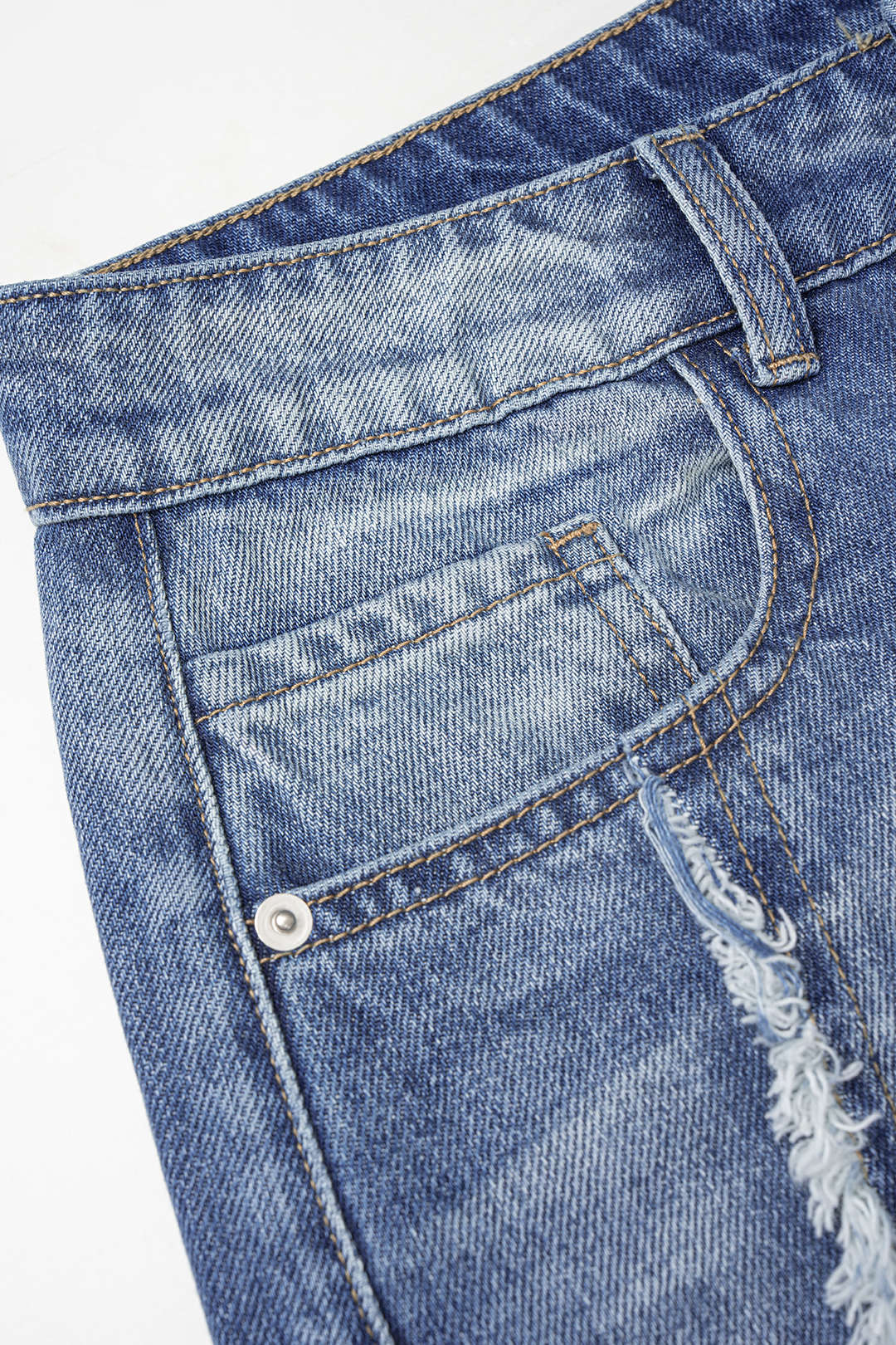 Nora - Patchwork jeans met rafelrand