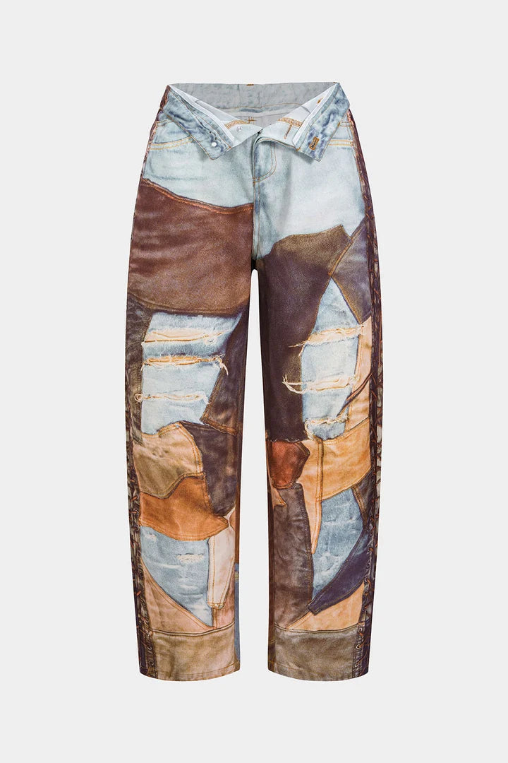 Broek met kleurblokken en wijde pijpen