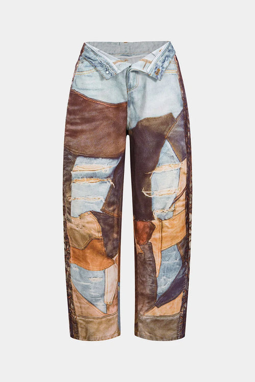 Broek met kleurblokken en wijde pijpen