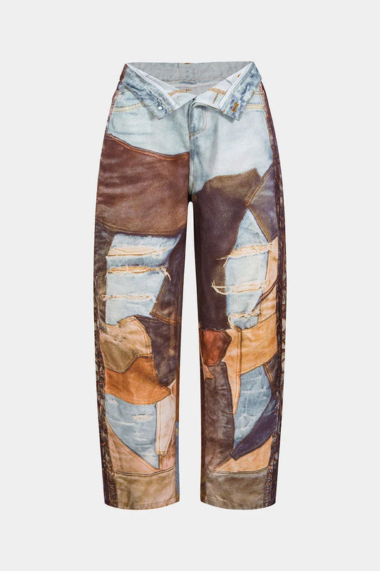 Broek met kleurblokken en wijde pijpen