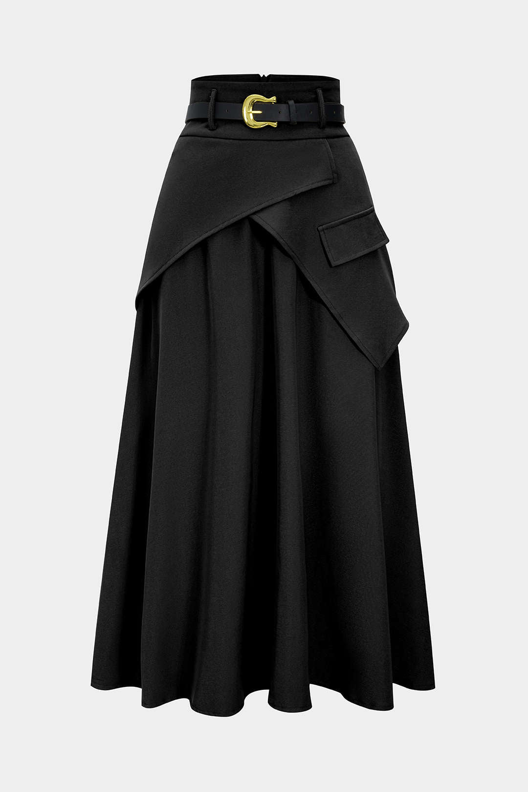 Asymmetrische rok met riem, ruches en hoge taille