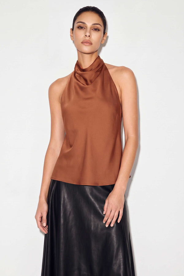 Satijnen tanktop met ruches en open rug