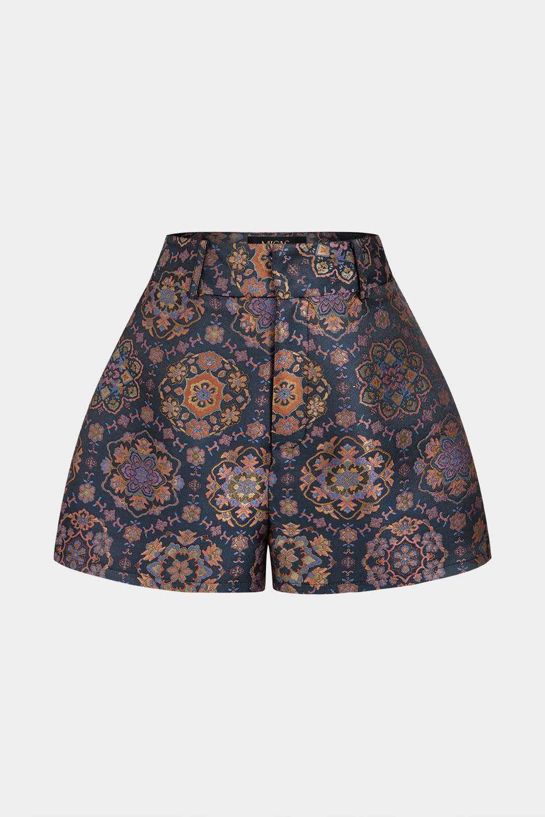 Jacquard short met hoge taille en wijde pijpen