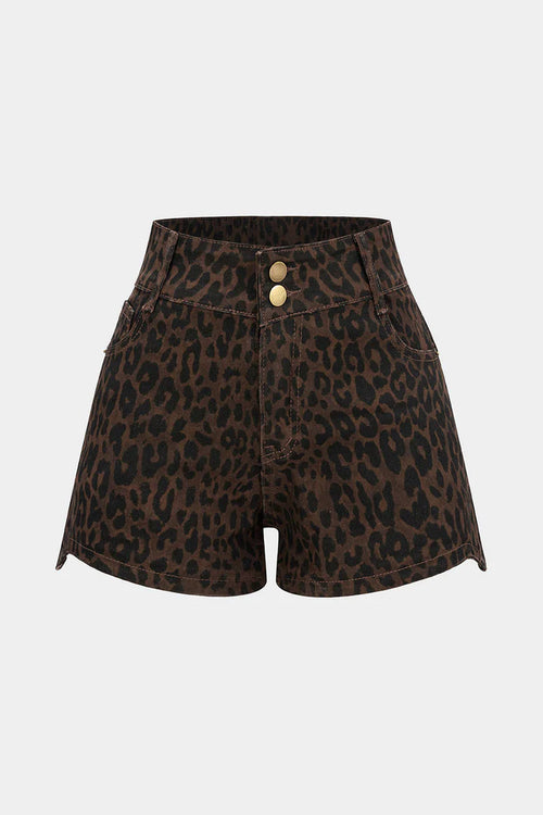 Denim shorts met luipaardprint en hoge taille
