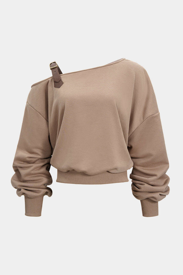 Asymmetrische top met ruches en lange mouwen
