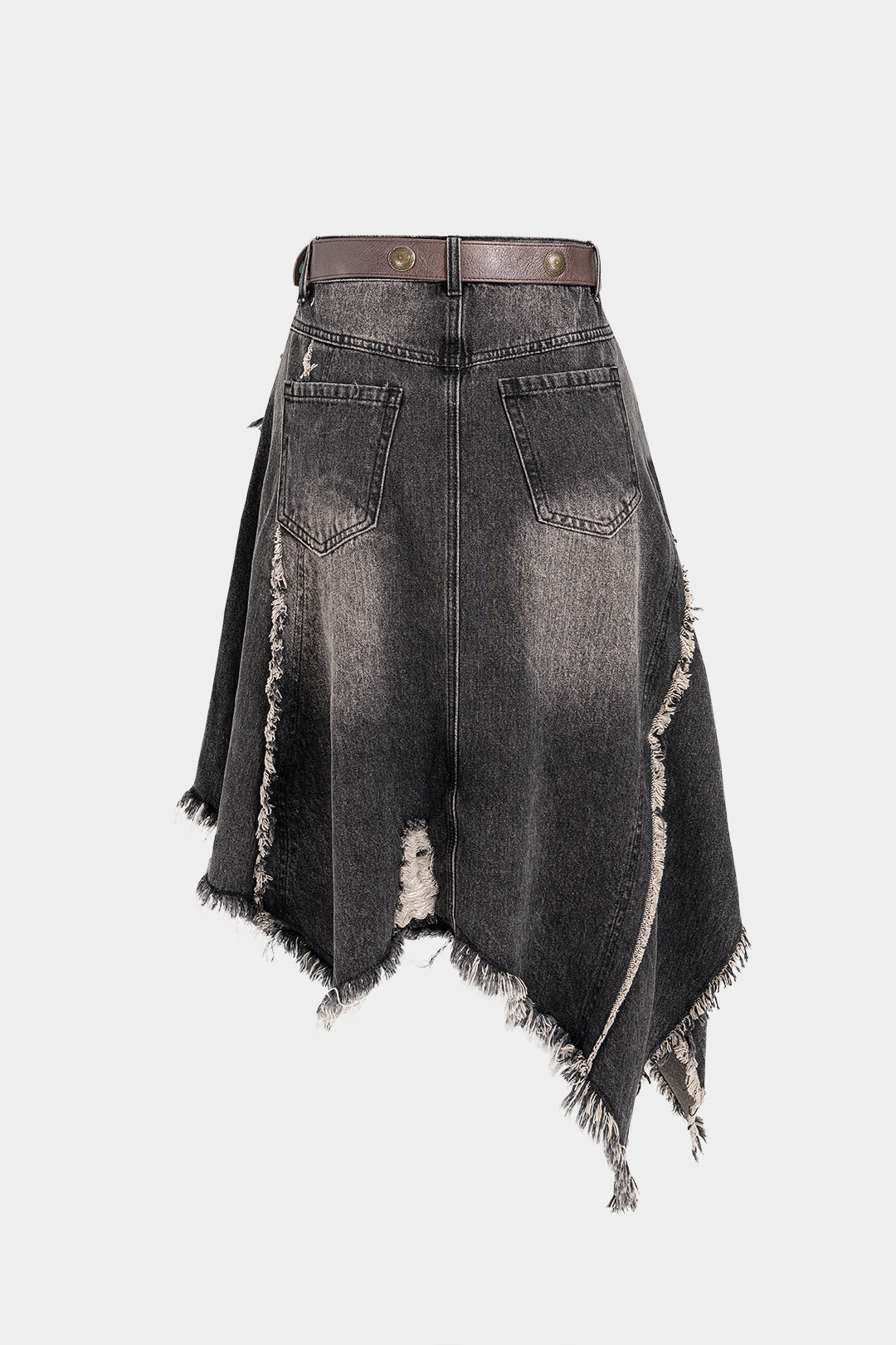 Denim asymmetrische rok met rafelrand en riem