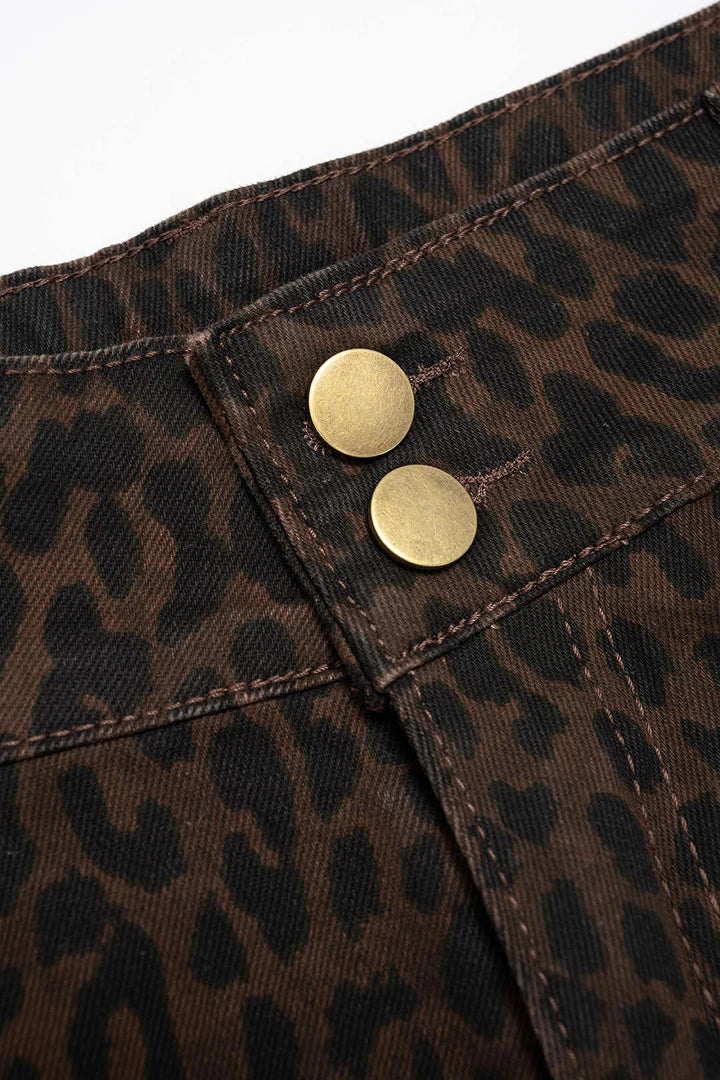 Denim shorts met luipaardprint en hoge taille