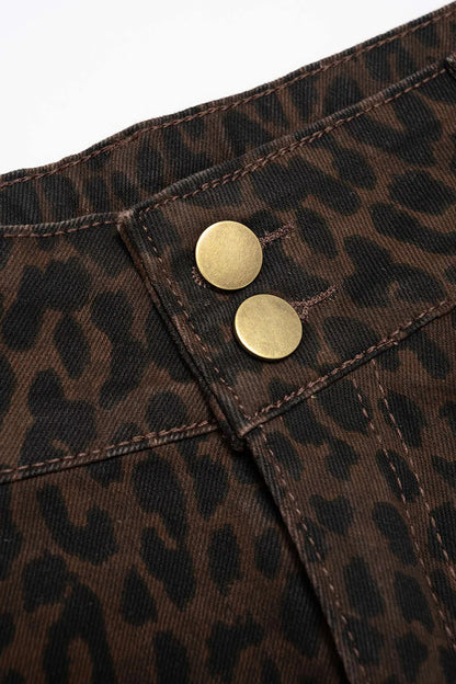 Denim shorts met luipaardprint en hoge taille