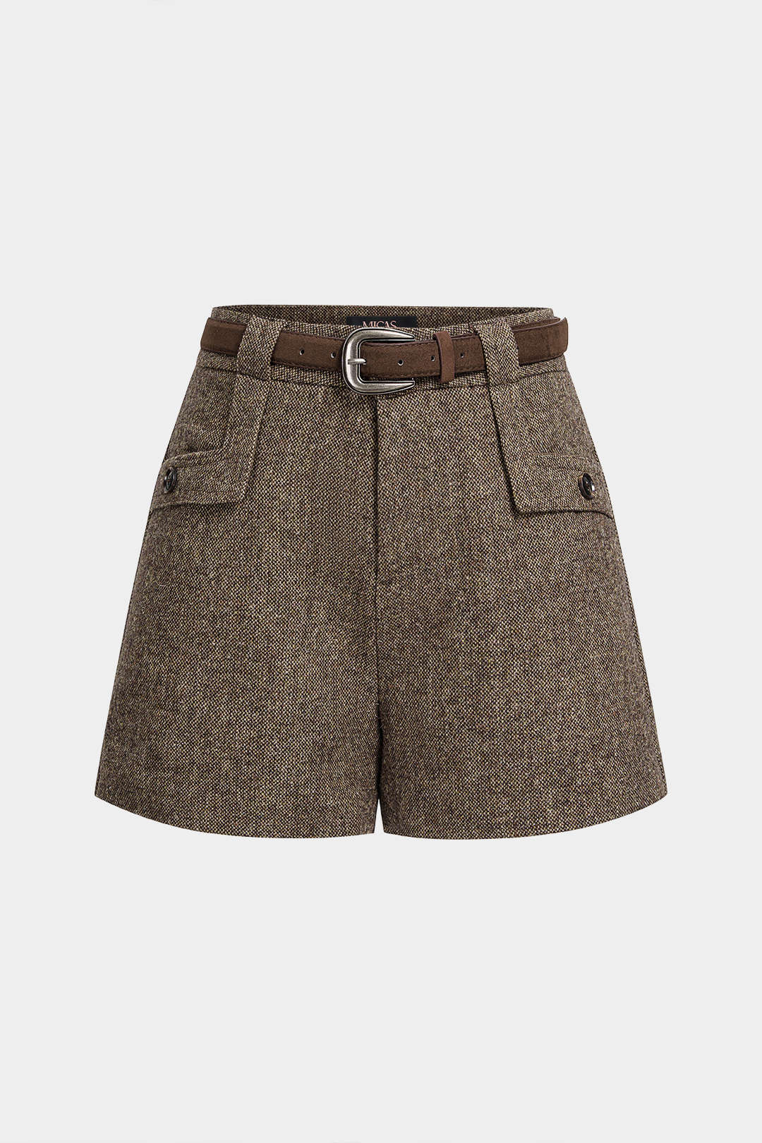 Short met hoge taille, wijde pijpen en riem