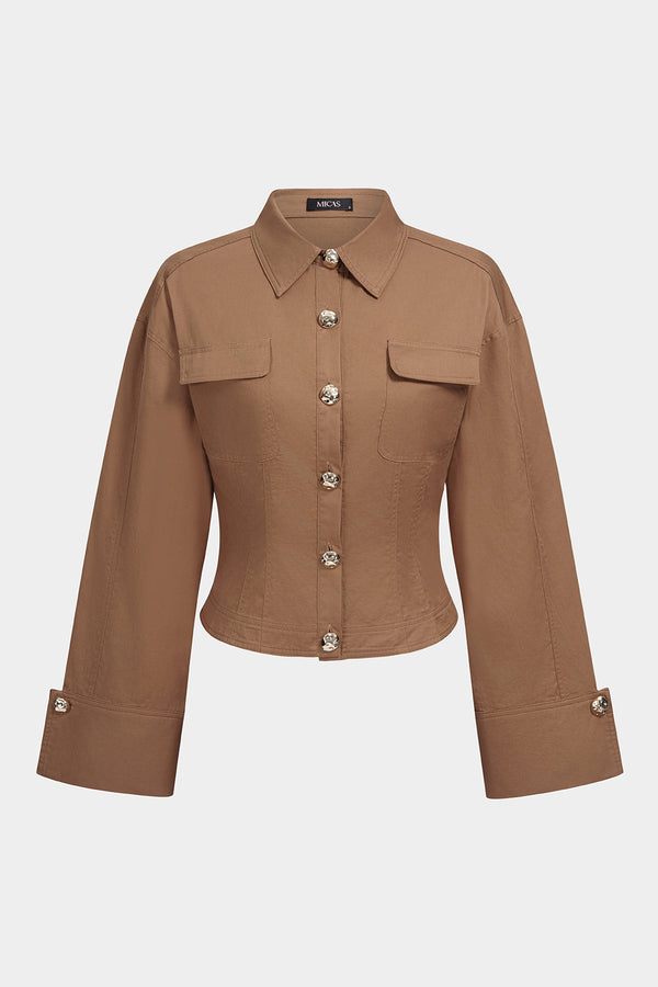 Blouse met revers, zakken en lange mouwen