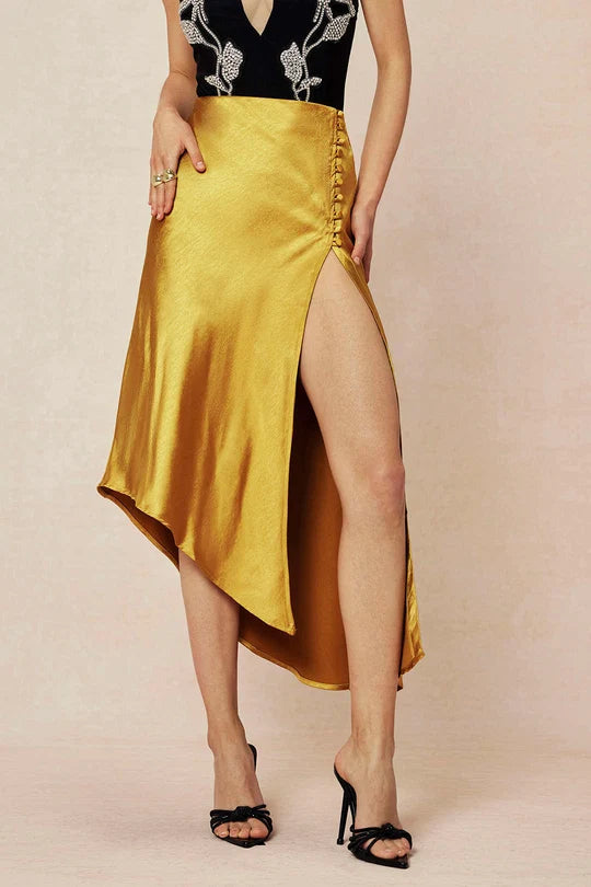Rok met asymmetrische zoom en splitknopen