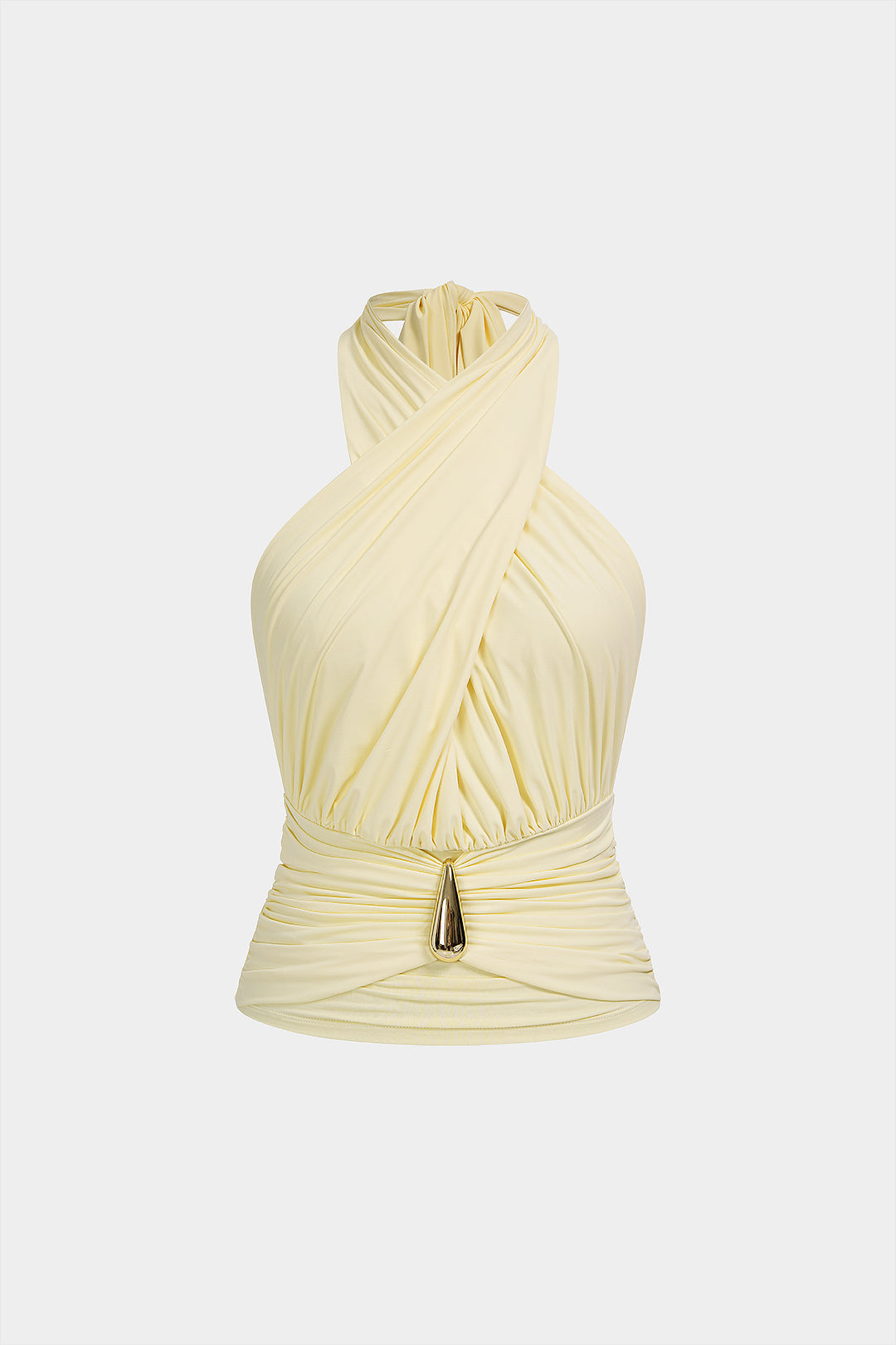 Metallic tanktop met halternek, open rug en ruches