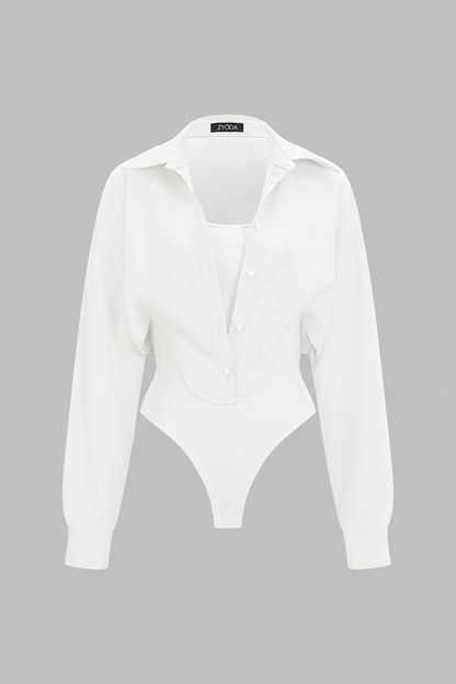 Patchwork Button Long Sleeve Bodysuit