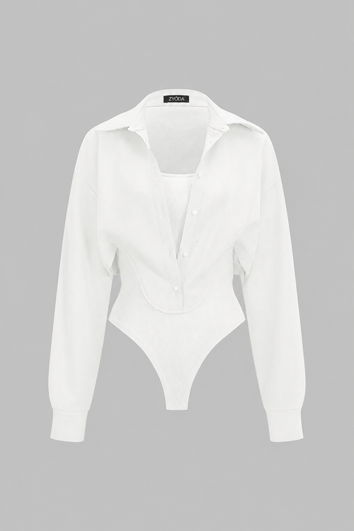 Patchwork Button Long Sleeve Bodysuit