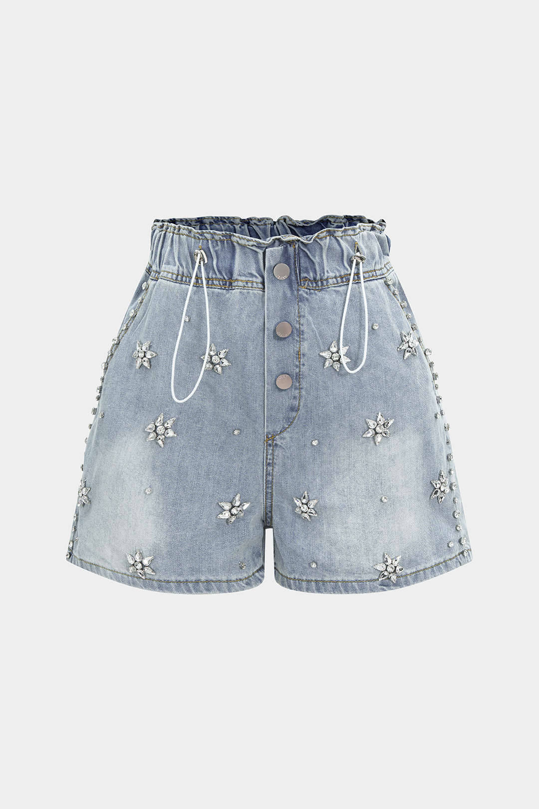 Denim short met strass en wijde pijpen
