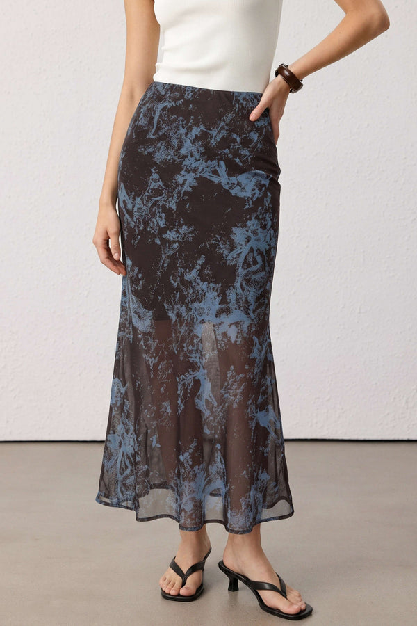 Abstracte print mesh rok