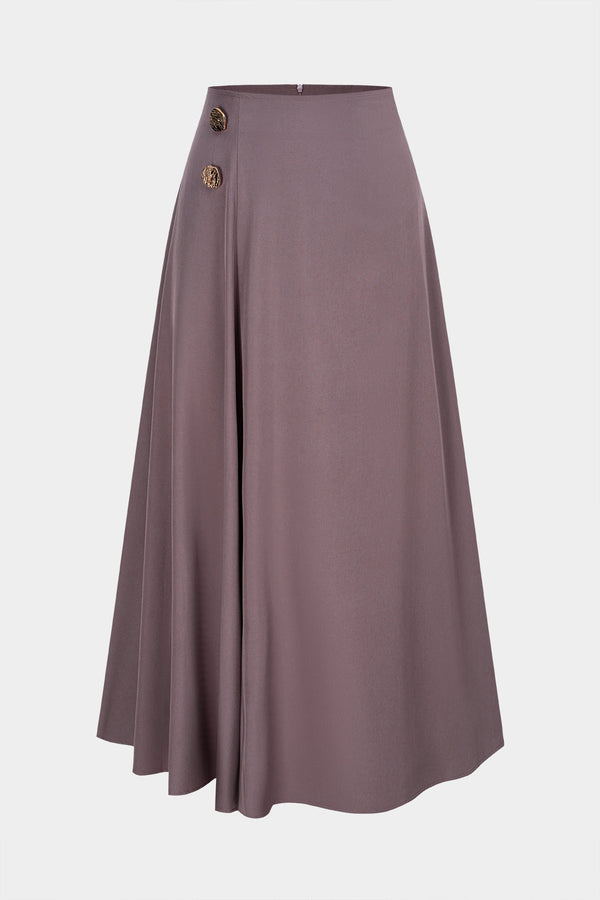 Effen metallic rok met knoopjes, hoge taille en A-lijn