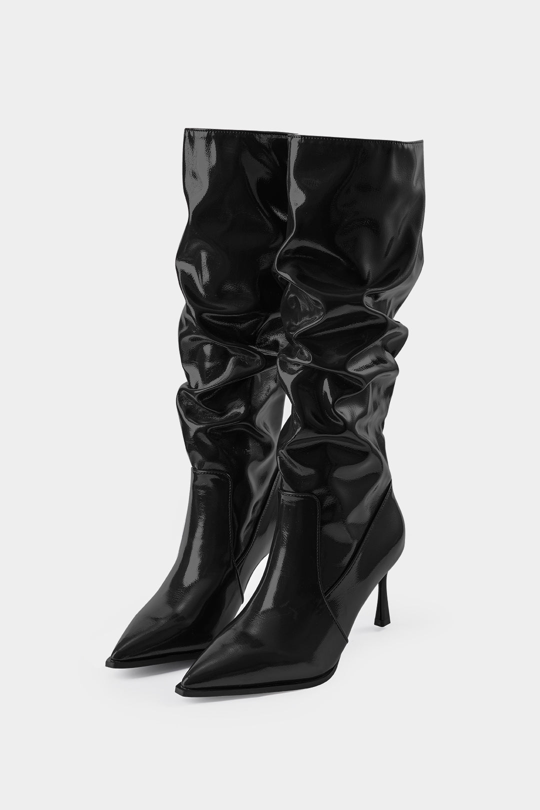 Juul - Leren-look kniehoge laarzen met ruches