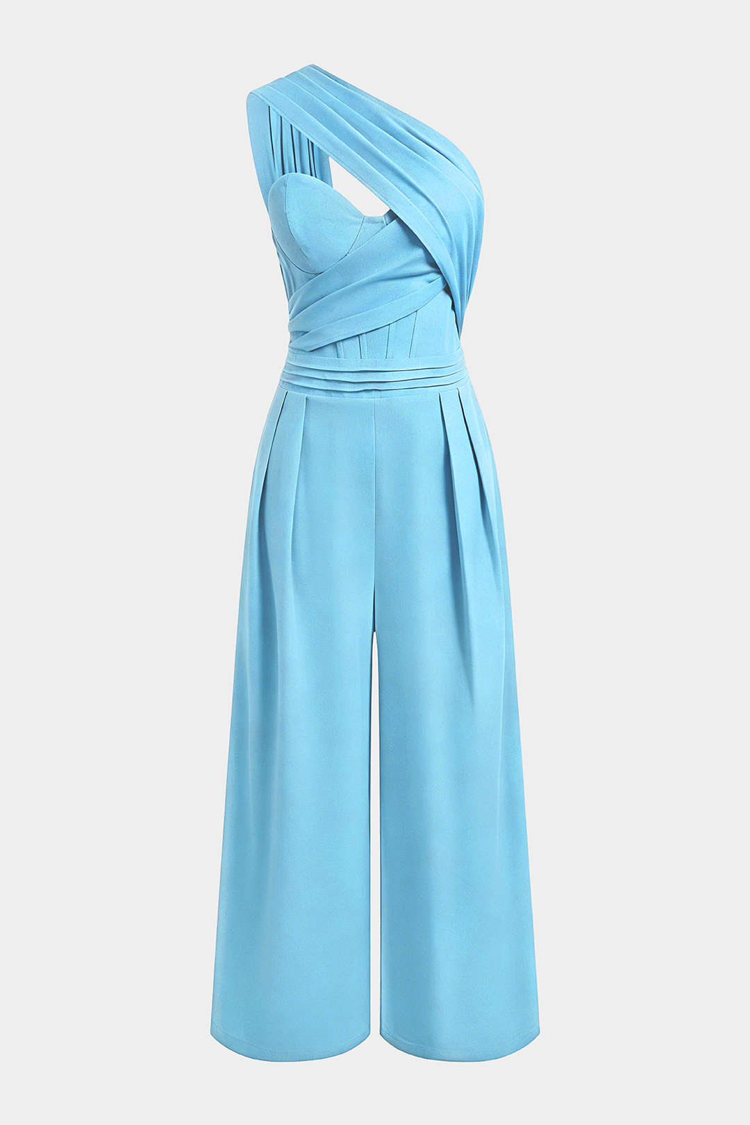 Linnen asymmetrische jumpsuit met één schouder en ruches