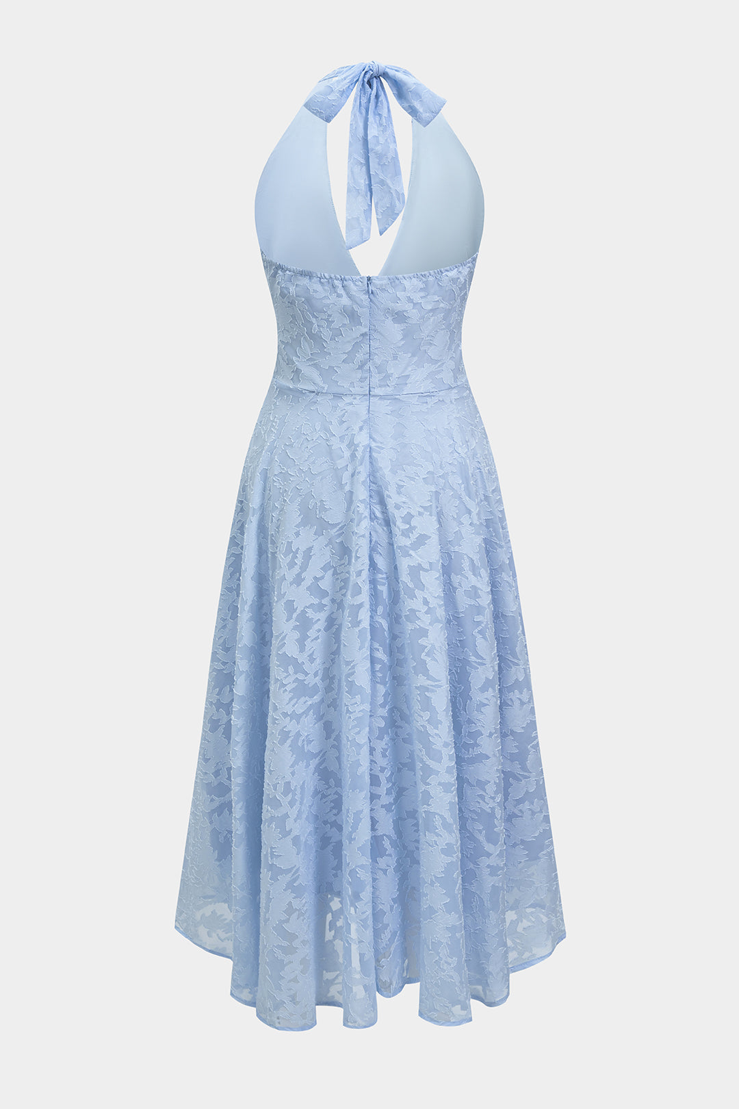 Jacquard mouwloze midijurk met halternek, V-hals en strik