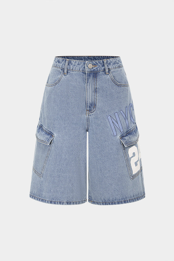 Demi - Denim short met zakken en hoge taille