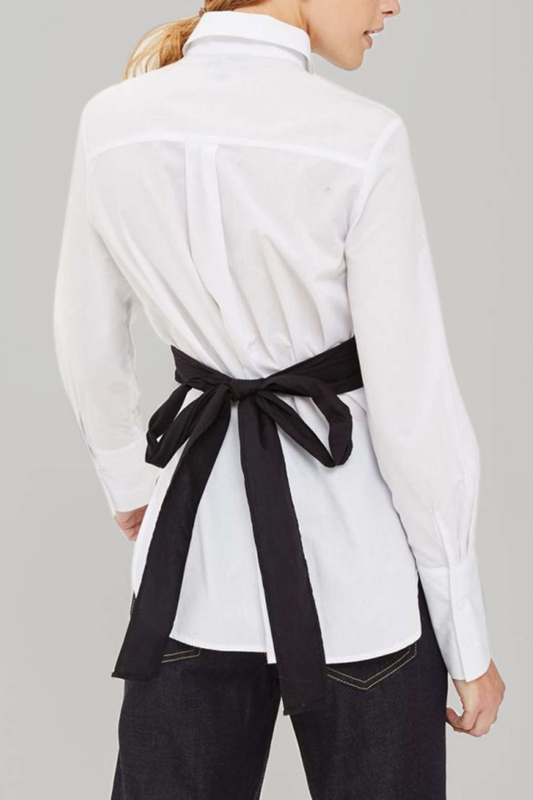 Leren-look patchwork blouse met lange mouwen