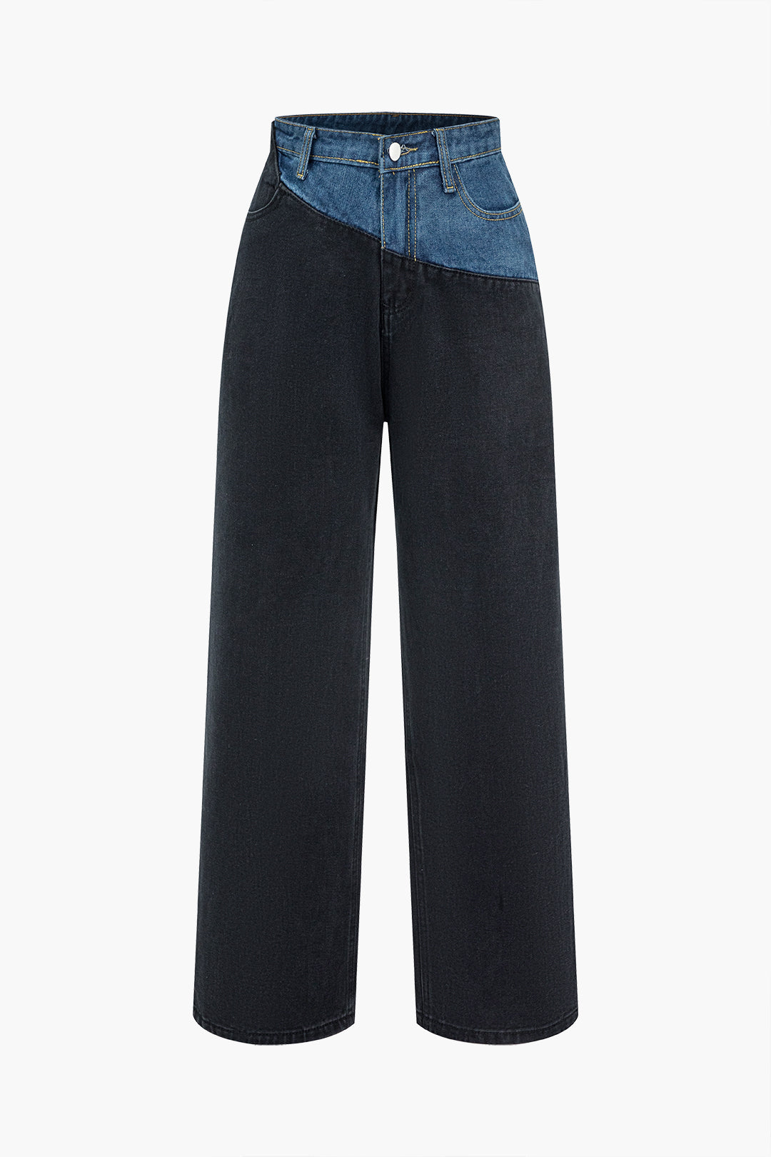 Patchwork jeans met rits en rechte pijp