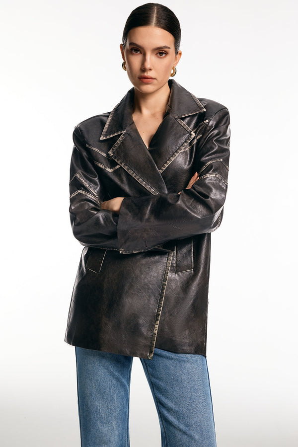 Leren-look verwassen blazer