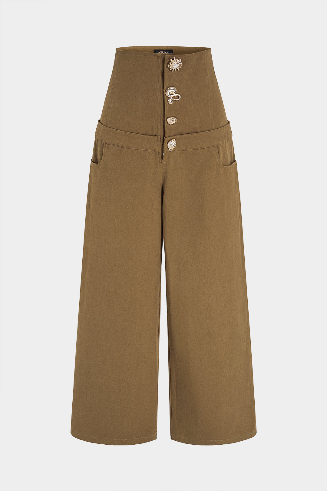 Broek met knoopjes, hoge taille en wijde pijpen