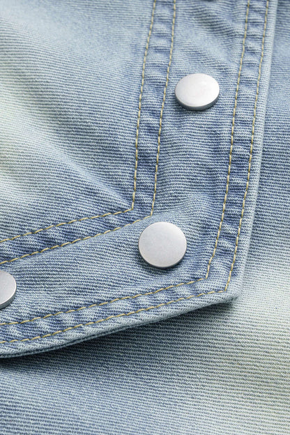 Denim Patchwork Frayed Rivets Straight-Leg Jeans