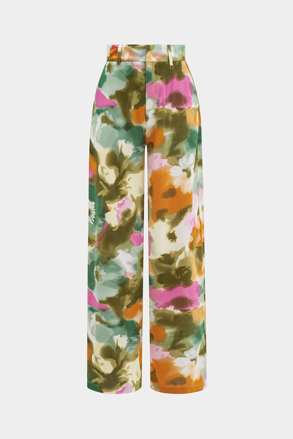 Abstracte print satijnen pantalon met hoge taille