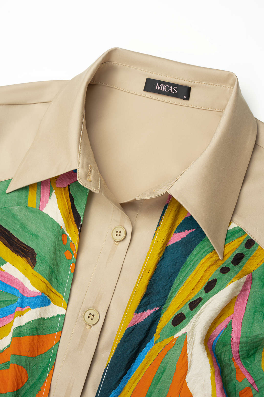 Patchwork blouse met strik en lange mouwen