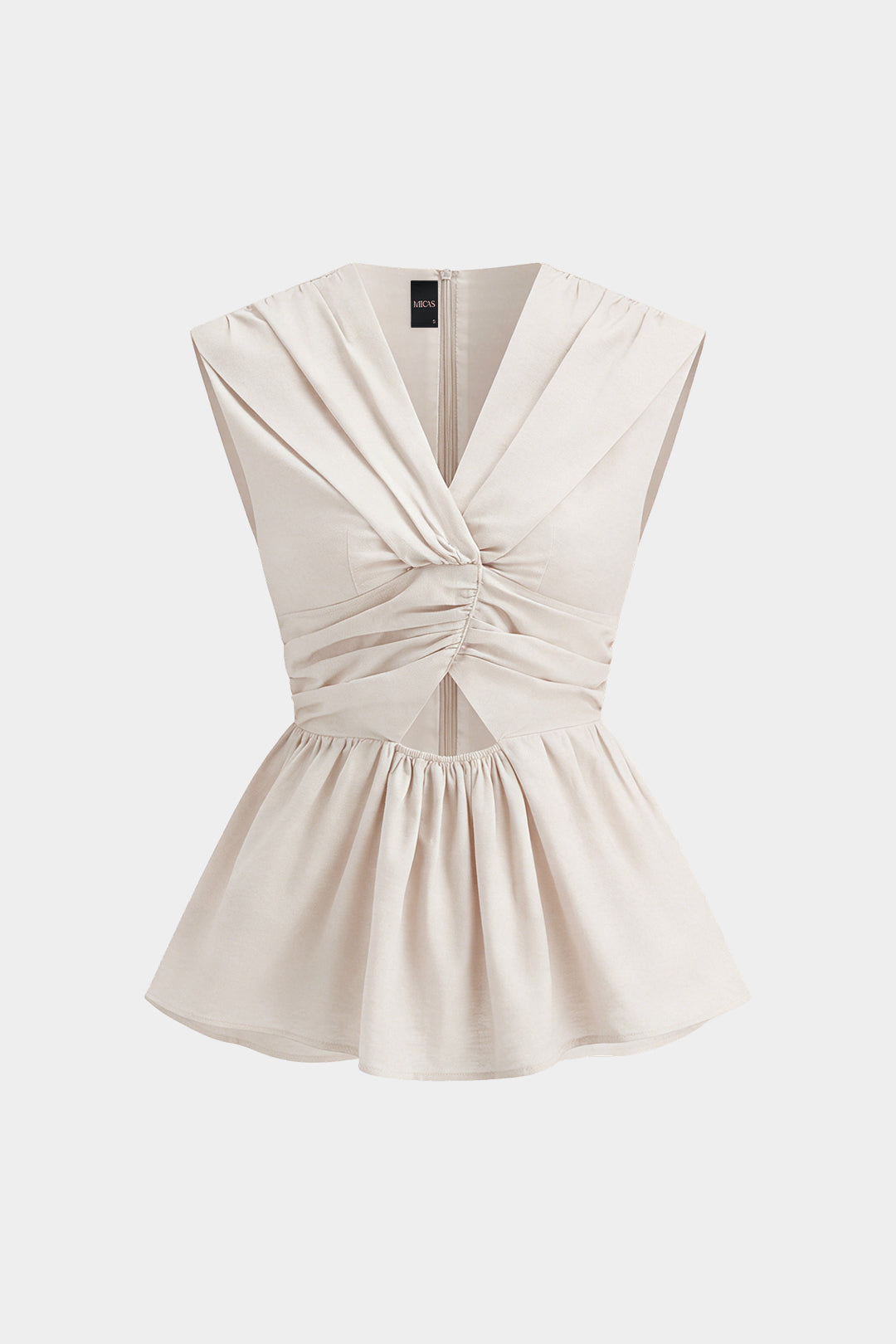 Linnen tanktop met V-hals, ruches en uitsnijding