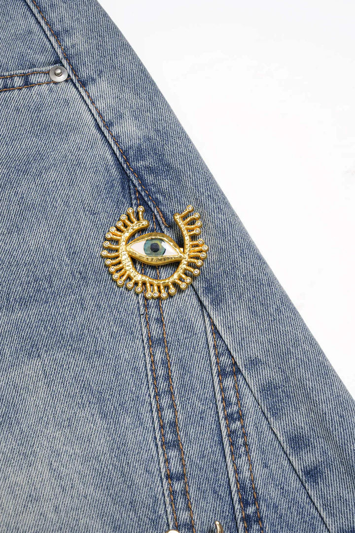 Denim jeans met metallic details en wijde pijpen