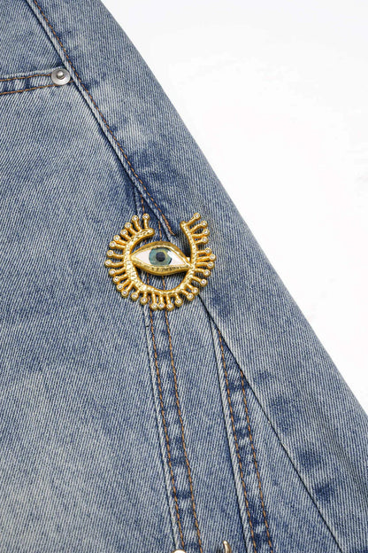 Denim jeans met metallic details en wijde pijpen
