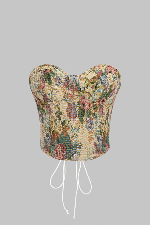 Jacquard strapless top met strik