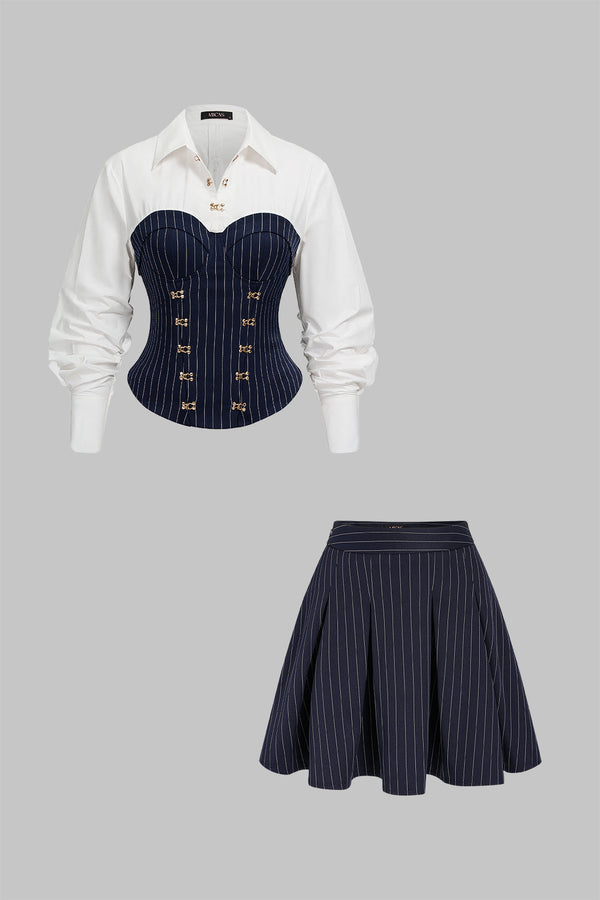 Gestreepte patchwork minirok met lange mouwen en ruches