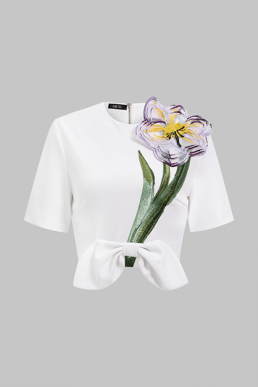 Bloemenprint blouse met strik, korte mouwen en rits