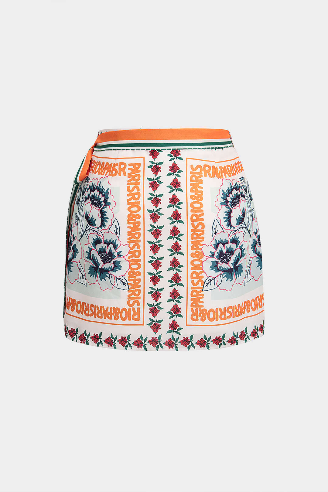 Bloemenprint minirok met knoopdetail en wikkelmodel