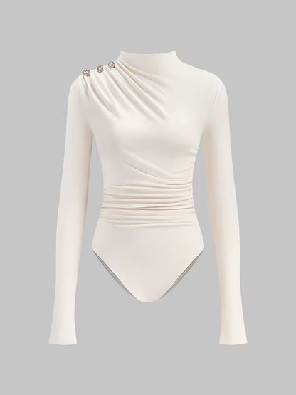 Geplooide Body met Halve Col en Off-Shoulder Detail