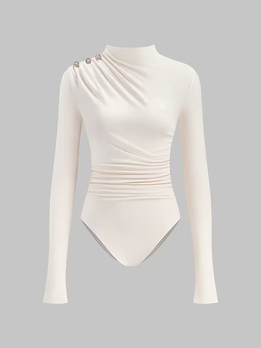Geplooide Body met Halve Col en Off-Shoulder Detail