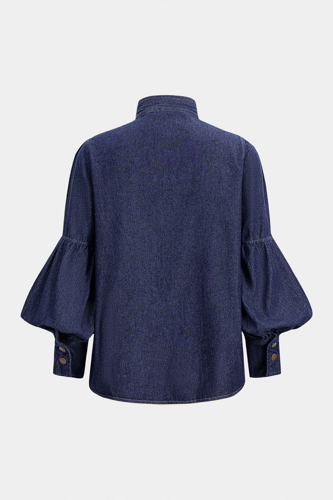 Denim blouse met strik, lange mouwen en pofmouwen