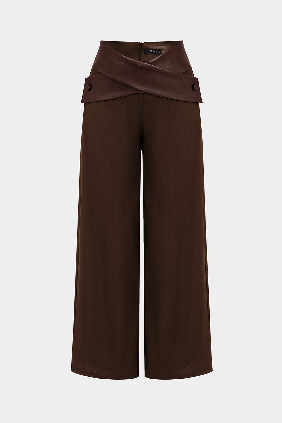 Effen leren-look pantalon met hoge taille en zakken