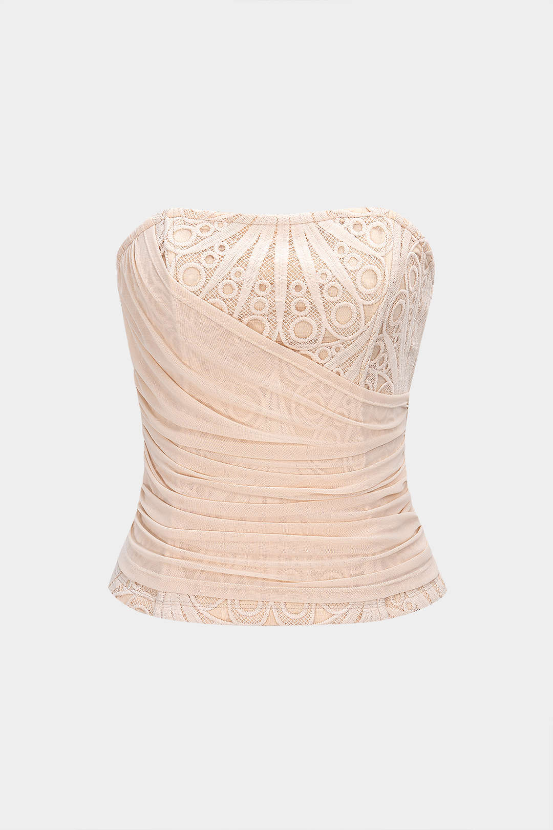 Mesh patchwork strapless top met kant en rits
