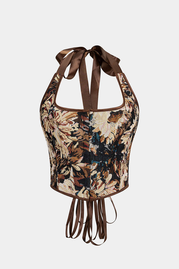 Jacquard top met halternek en open rug