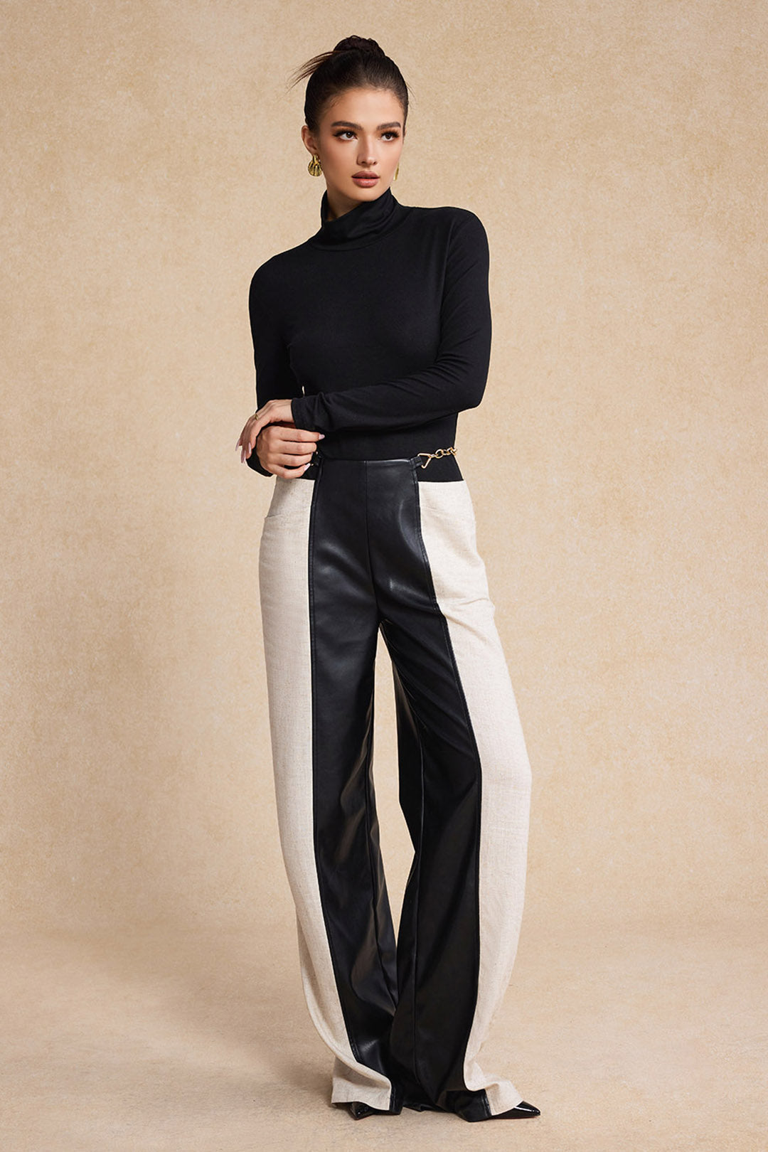 Metallic leren-look broek