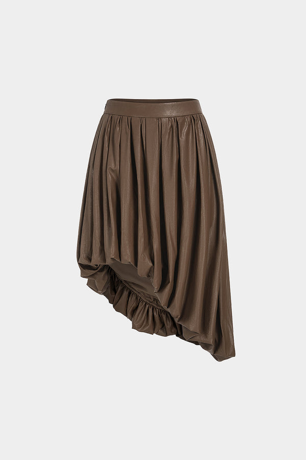 Xenia - Leren-look asymmetrische rok met ruches